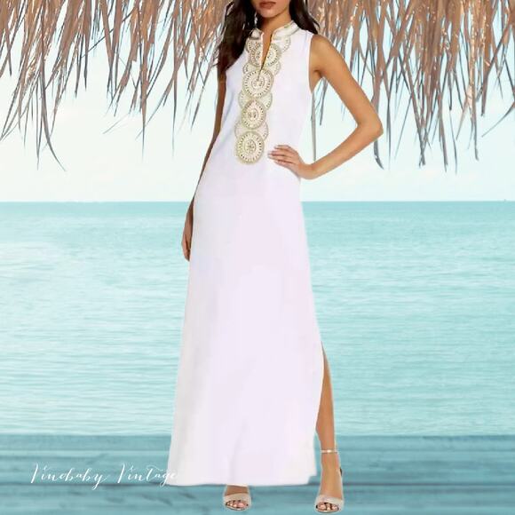 Lilly Pulitzer Jane Maxi Dress Size 2 Resort White Gold Embroidery Bridal